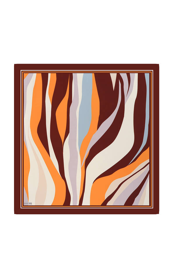 Cinnamon Wave Pattern Twill Silk Square Scarf - 2