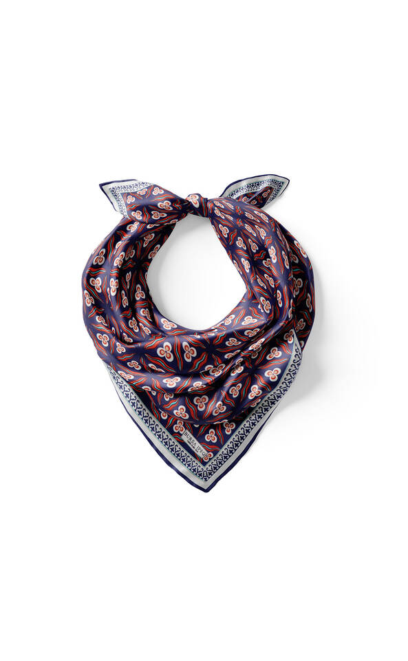 Lacivert Kırmızı Çintemani Desen İpek Mendil - 2