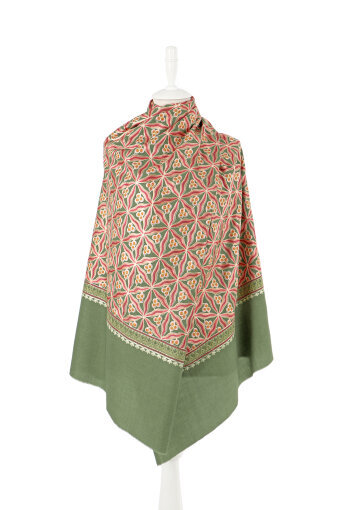 Yeşil Full İşlemeli Suzani Yün Şal 