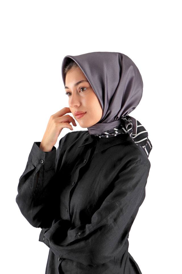 Ametist Çizgi Desen Twill İpek Eşarp - 2