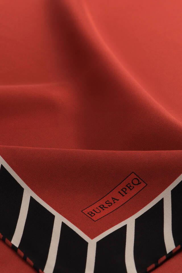 Bordo Çizgi Desen Twill İpek Eşarp - 3