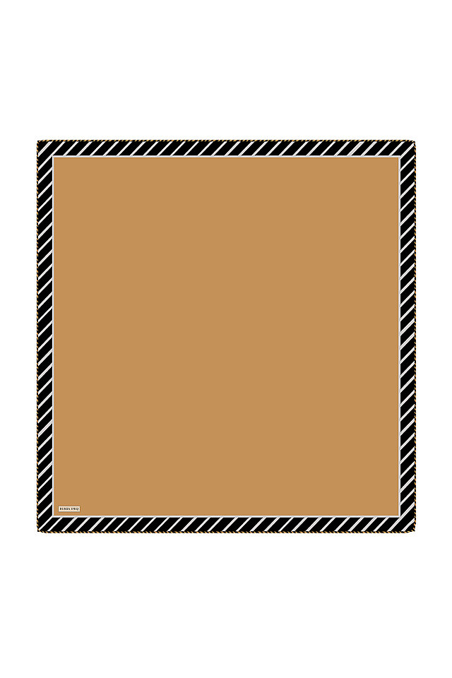 Gold Çizgi Desen Twill İpek Eşarp - 1