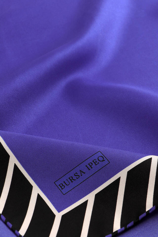 Saks Çizgi Desen Twill İpek Eşarp - 3