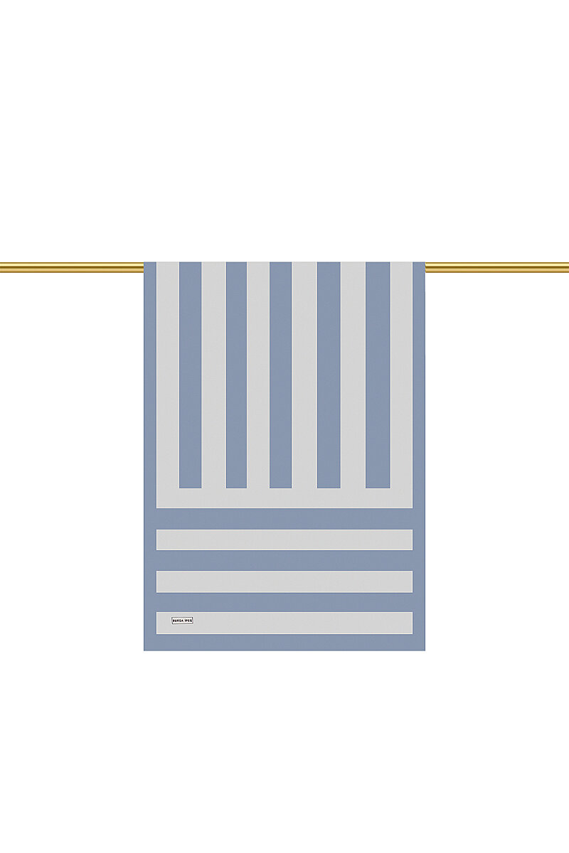 İndigo Çizgi Desen Twill İpek Şal