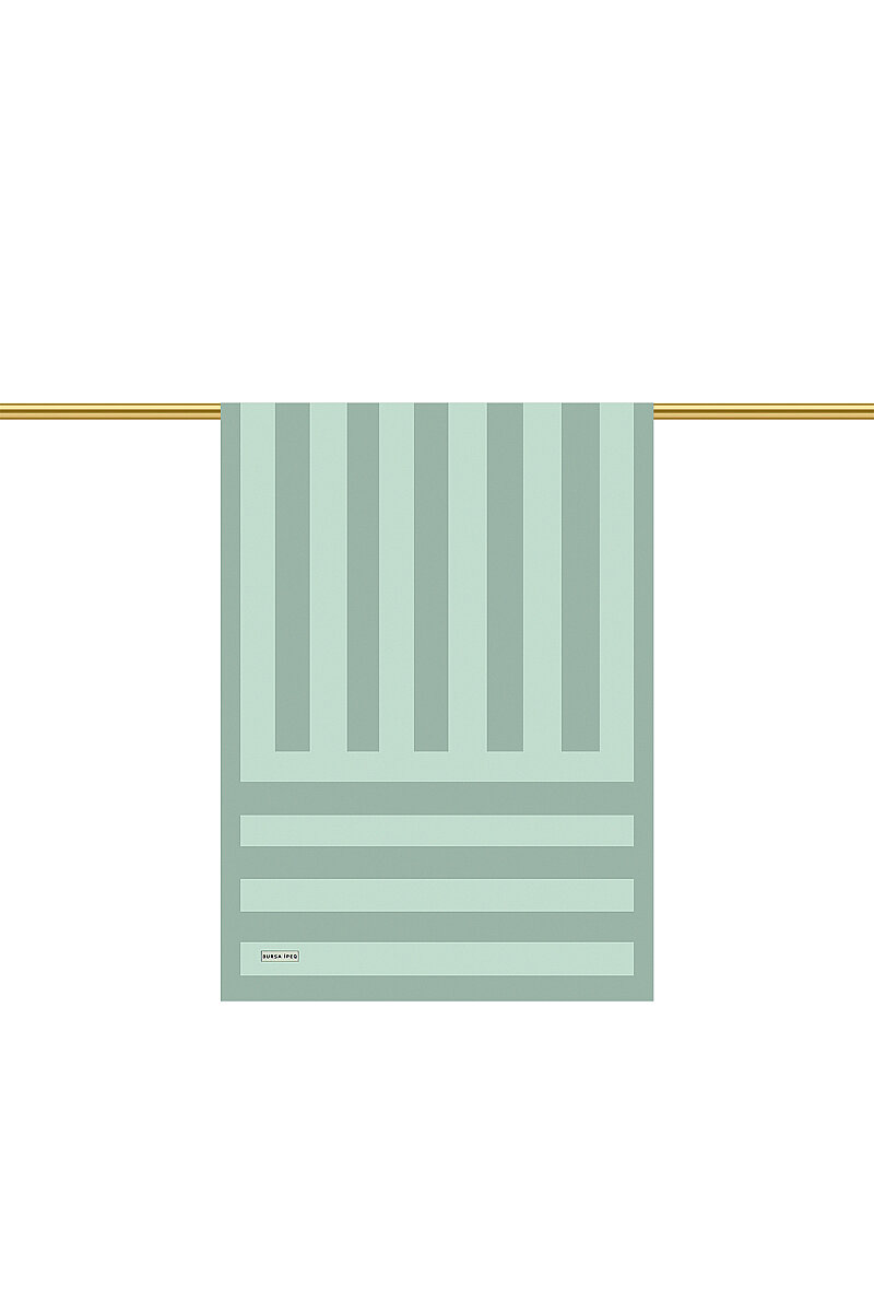 Mint Çizgi Desen Twill İpek Şal