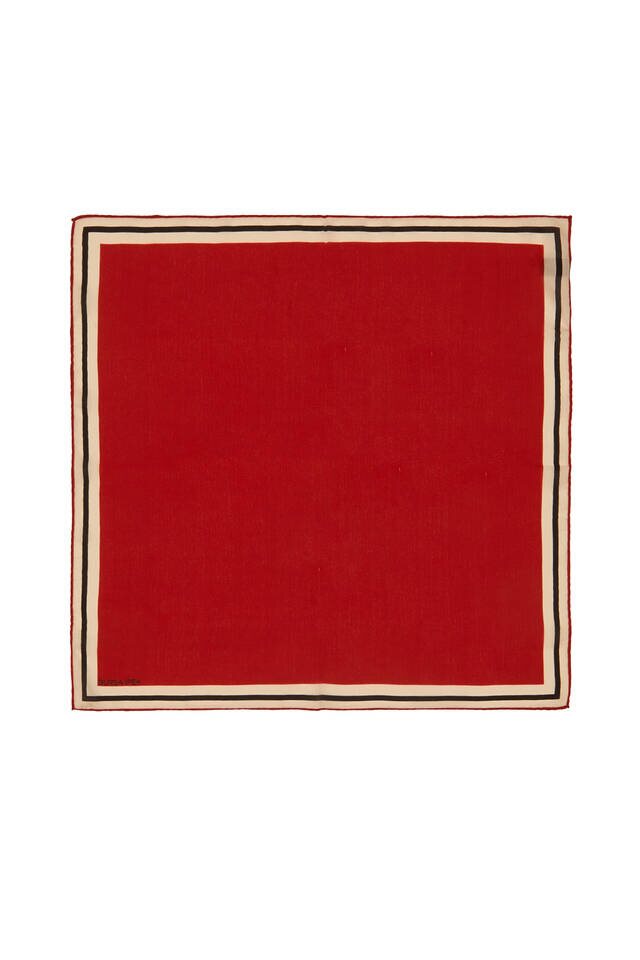 Claret Red Bordered Plain Silk Pocket Square - Bursa İpek