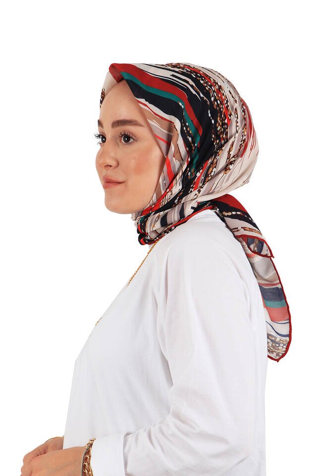 Claret Red Brush Pattern Soft Square Scarf - 2