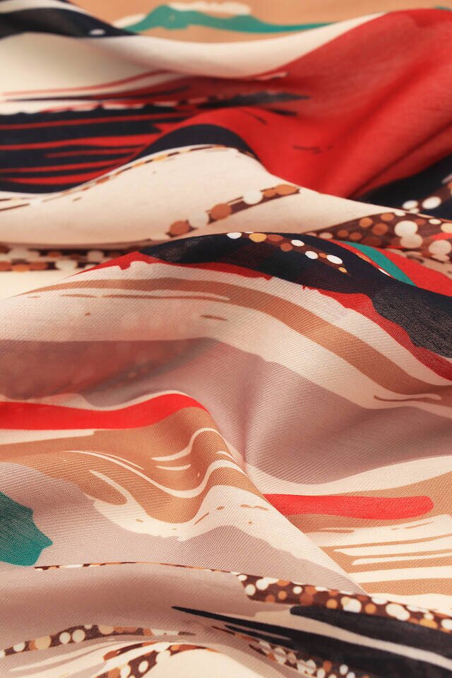 Claret Red Brush Pattern Soft Square Scarf - 3