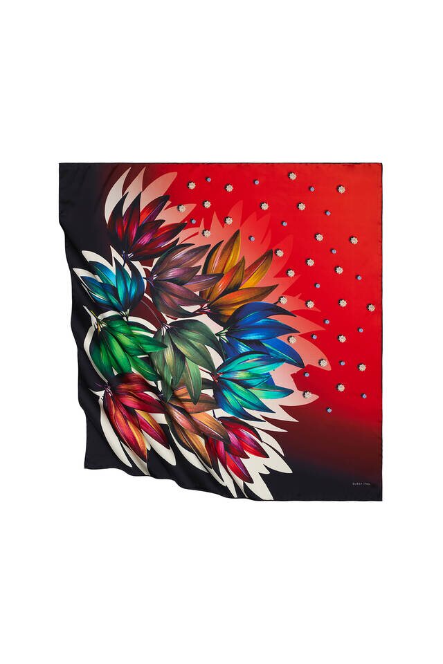 Claret Red Diamond Pattern Silky Square Scarf - Bursa İpek