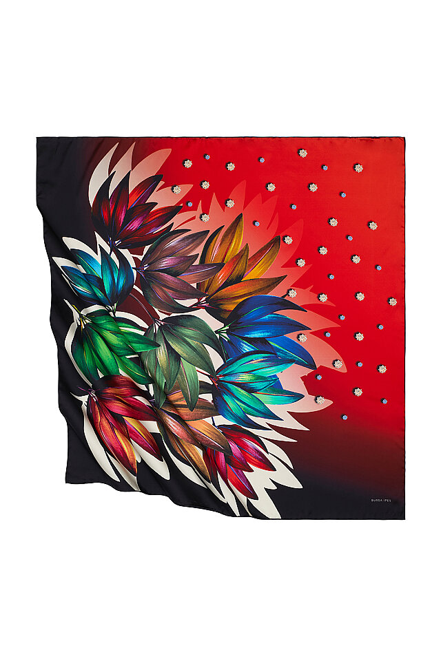 Claret Red Diamond Pattern Silky Square Scarf - 1
