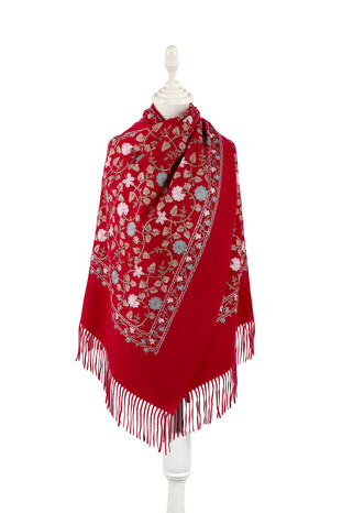 Claret Red Embroidered Winter Shawl 