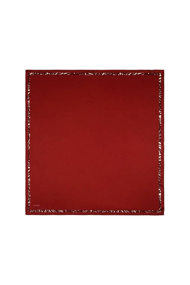 Claret Red Embroidery Zebra Silk Square Scarf - 1