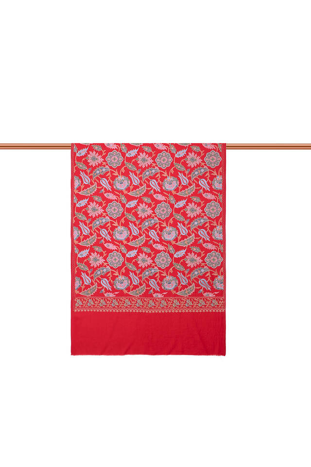 Claret Red Fully Embroidered Suzani Wool Shawl - 3