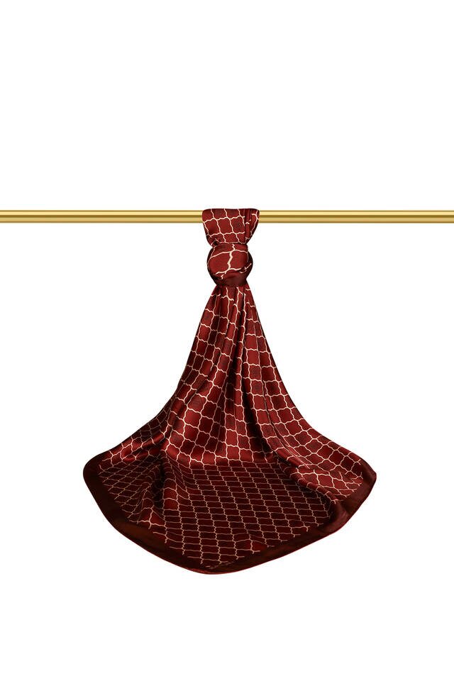 Claret Red Monogram Silk Square Scarf - 2