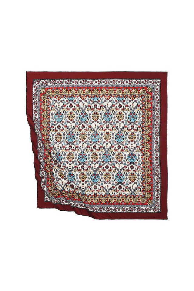 Claret Red Tile Tulip Pattern Silky Square Scarf 