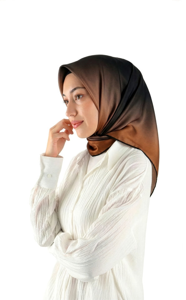 Copper Black Gradient Sura Silk Square Scarf - Bursa İpek