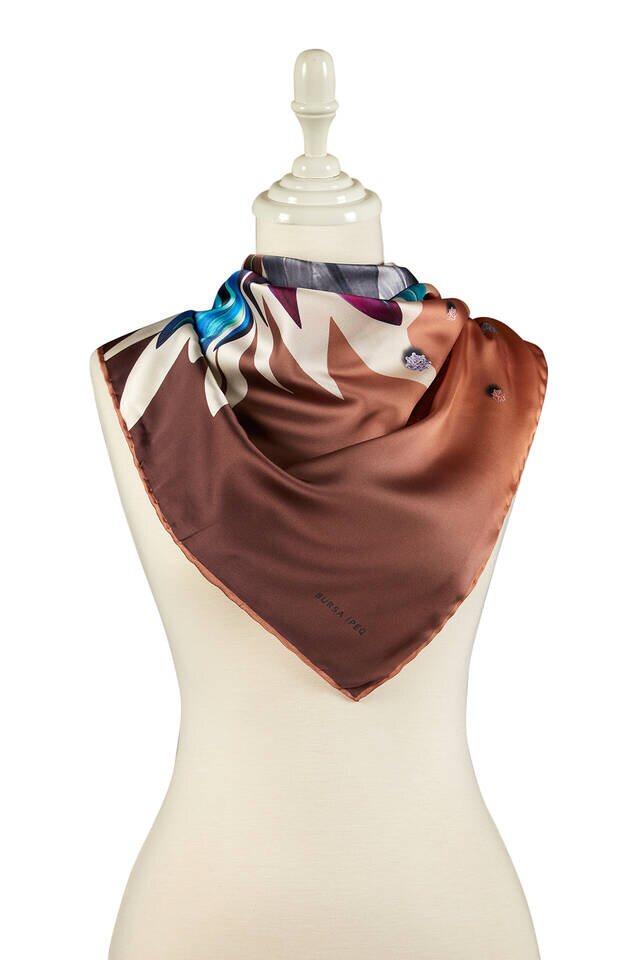 Copper Diamond Pattern Silky Square Scarf - 2