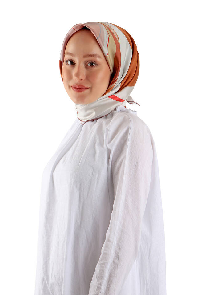 Copper Orchid Pattern Twill Silk Square Scarf - 2