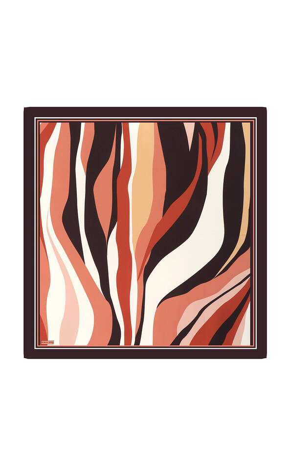 Copper Wave Pattern Twill Silk Square Scarf - 2