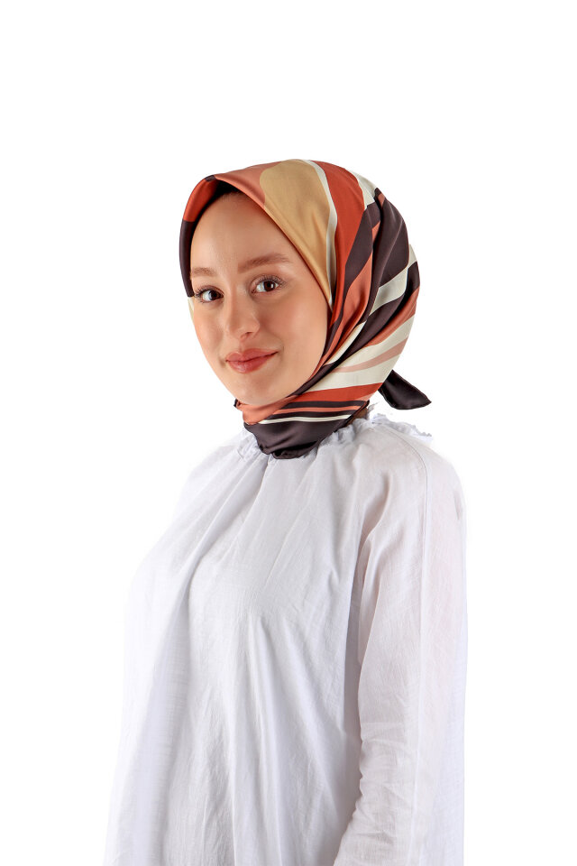 Copper Wave Pattern Twill Silk Square Scarf 