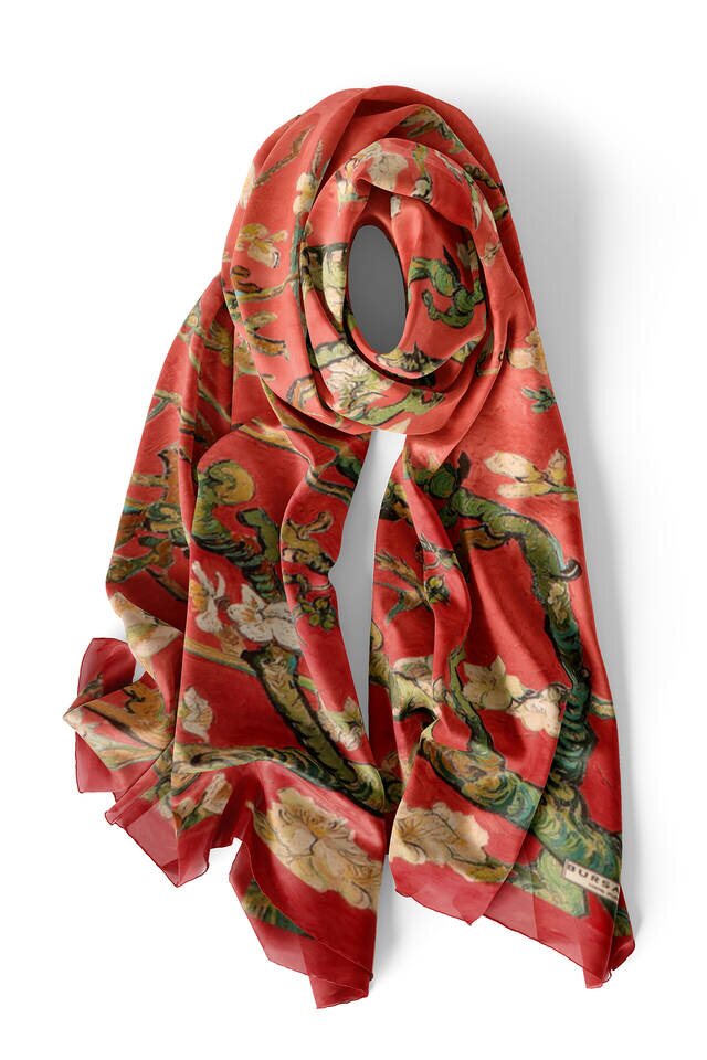 Coral Almond Blossom Silk Foulard - 4