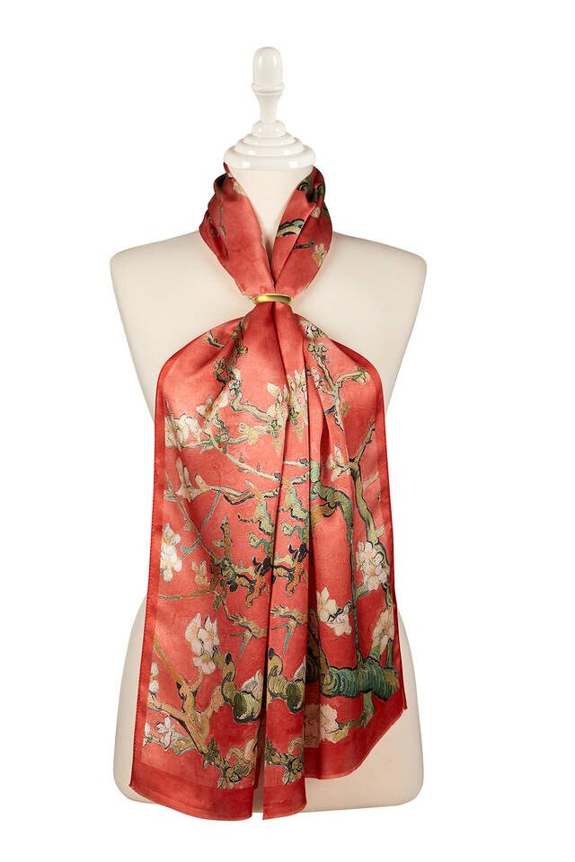 Coral Almond Blossom Silk Foulard 