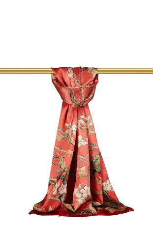 Coral Almond Blossom Silk Scarf 