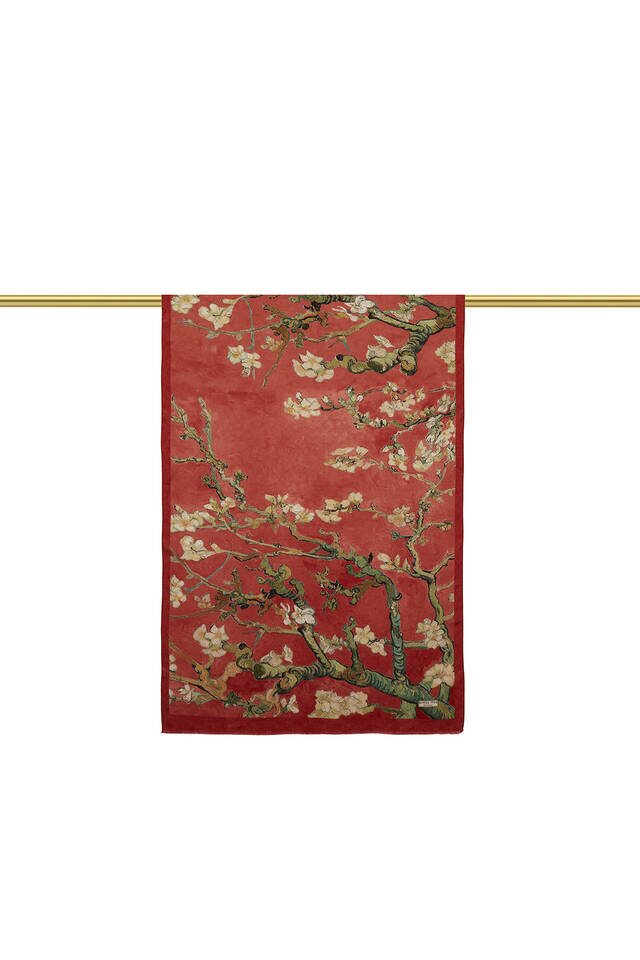 Coral Almond Blossom Silk Scarf - 2