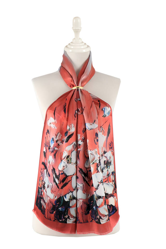Coral Anemone Pattern Silk Foulard - Bursa İpek