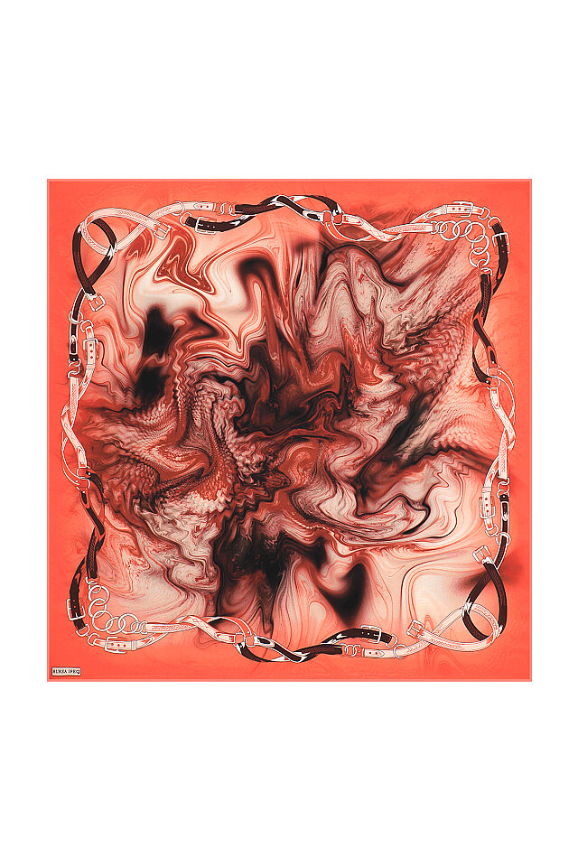Coral Belt Pattern Sura Silk Square Scarf 