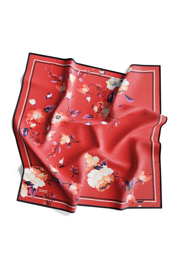 Coral Floral Twill Silk Square Scarf - 4