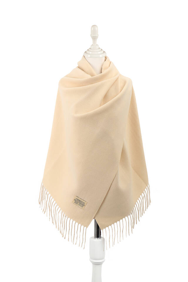 Cream Double Sided Winter Shawl - Bursa İpek
