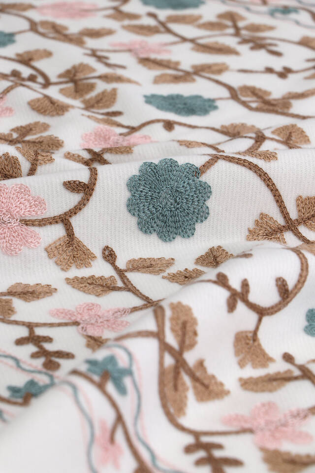 Cream Embroidered Winter Shawl - 4