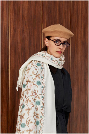 Cream Embroidered Winter Shawl 