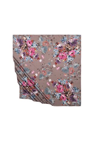 Cream Geranium Pattern Silky Square Scarf 