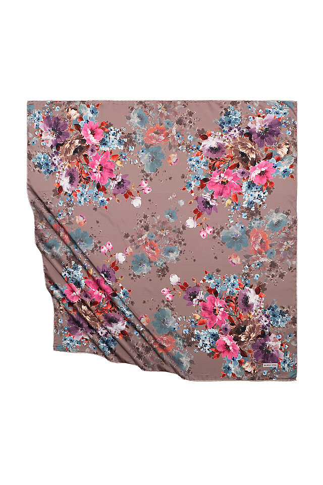 Cream Geranium Pattern Silky Square Scarf 