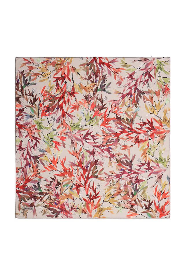 Cream Leaf Pattern Soft Square Scarf 