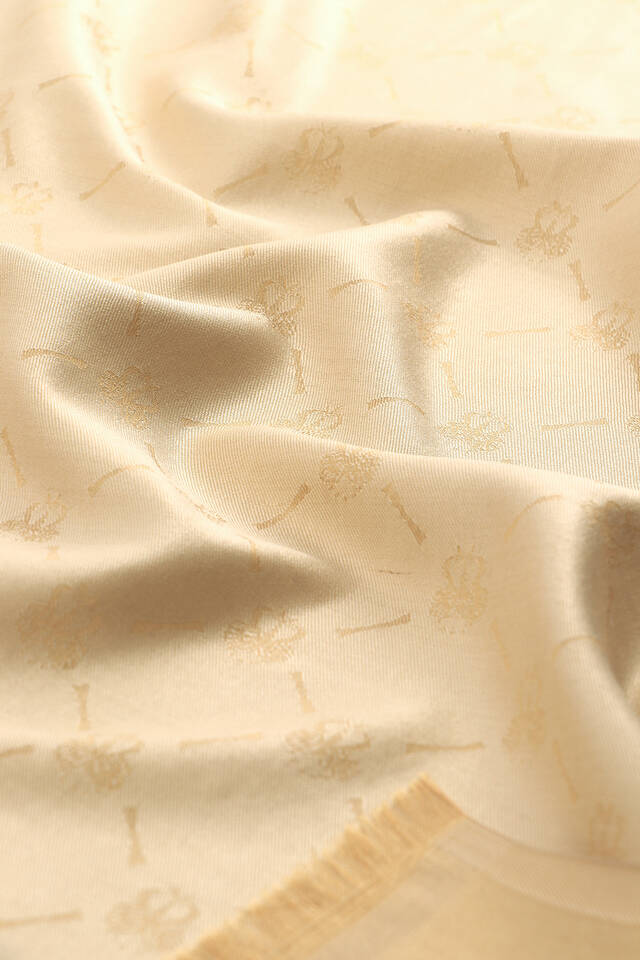 Cream Monogram Pattern Jacquard Silk Scarf - 4