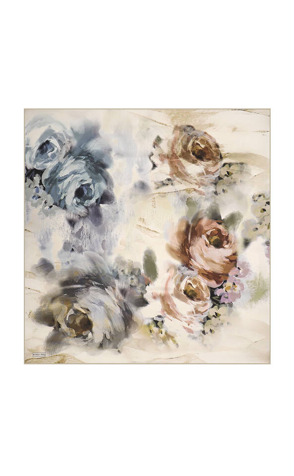 Cream Pastel Pattern Sura Silk Square Scarf - 2