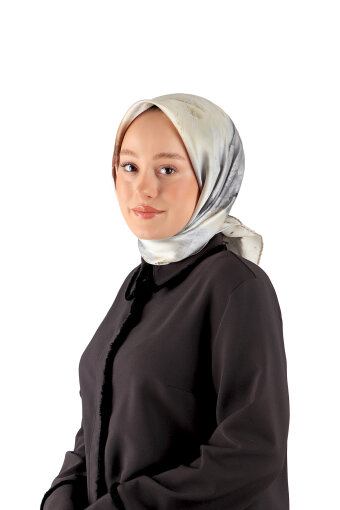 Cream Pastel Pattern Sura Silk Square Scarf 