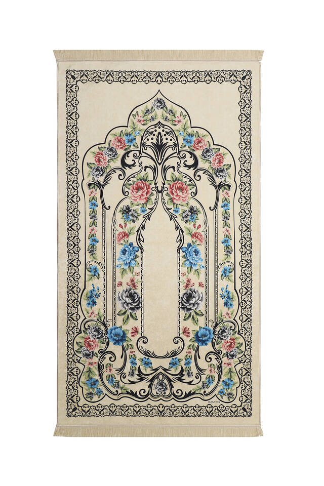 Cream Velvet Carpet Prayer Rug 