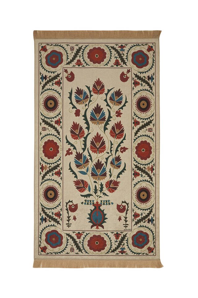 Cream Velvet Carpet Prayer Rug - Bursa İpek