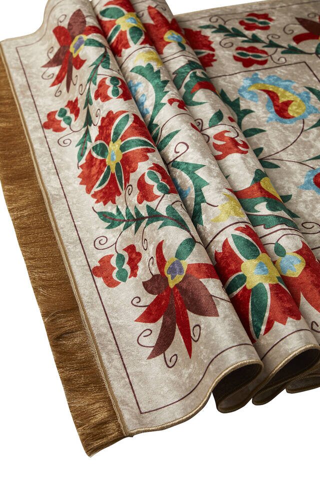 Cream Velvet Carpet Prayer Rug - 3