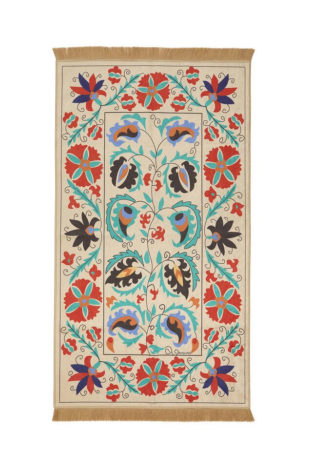 Cream Velvet Carpet Prayer Rug - Bursa İpek