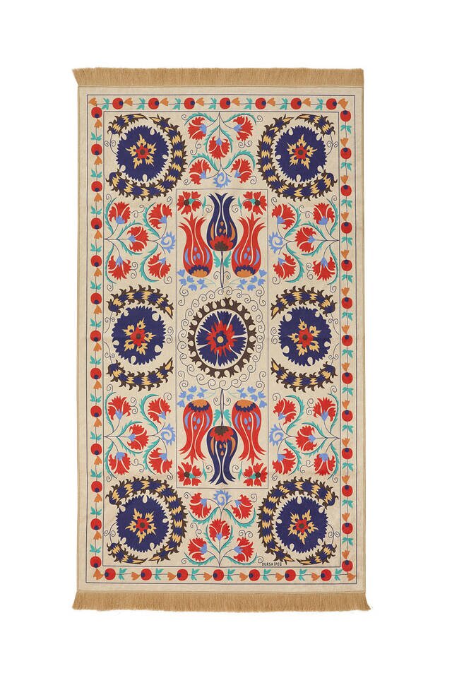 Cream Velvet Carpet Prayer Rug - 1