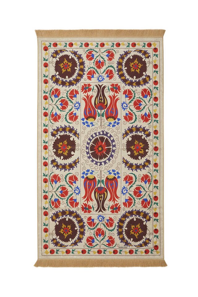 Cream Velvet Carpet Prayer Rug 