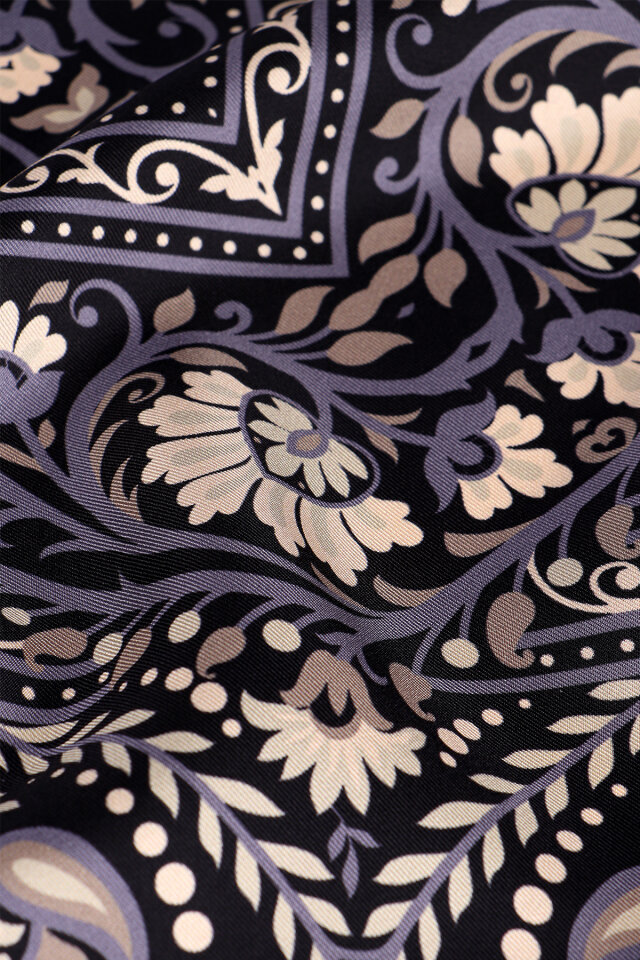 Dark Indigo Crown Pattern Twill Silk Scarf - 3
