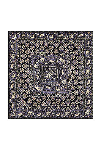 Dark Indigo Crown Pattern Twill Silk Scarf 