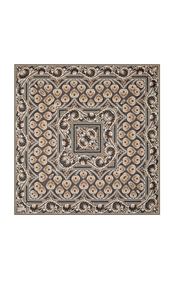 Dark Stone Crown Pattern Twill Silk Scarf - 2