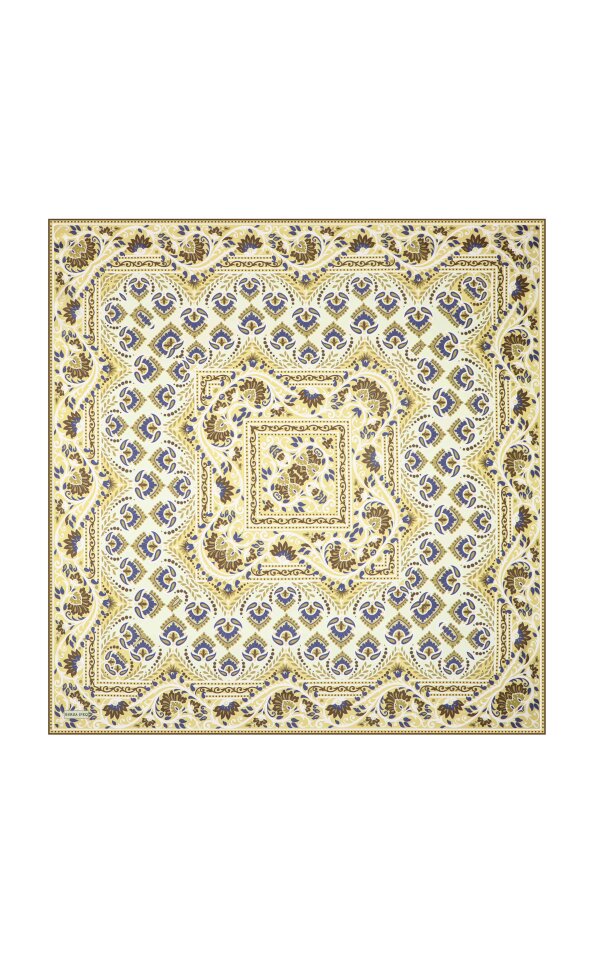 Green Crown Pattern Twill Silk Scarf - 2